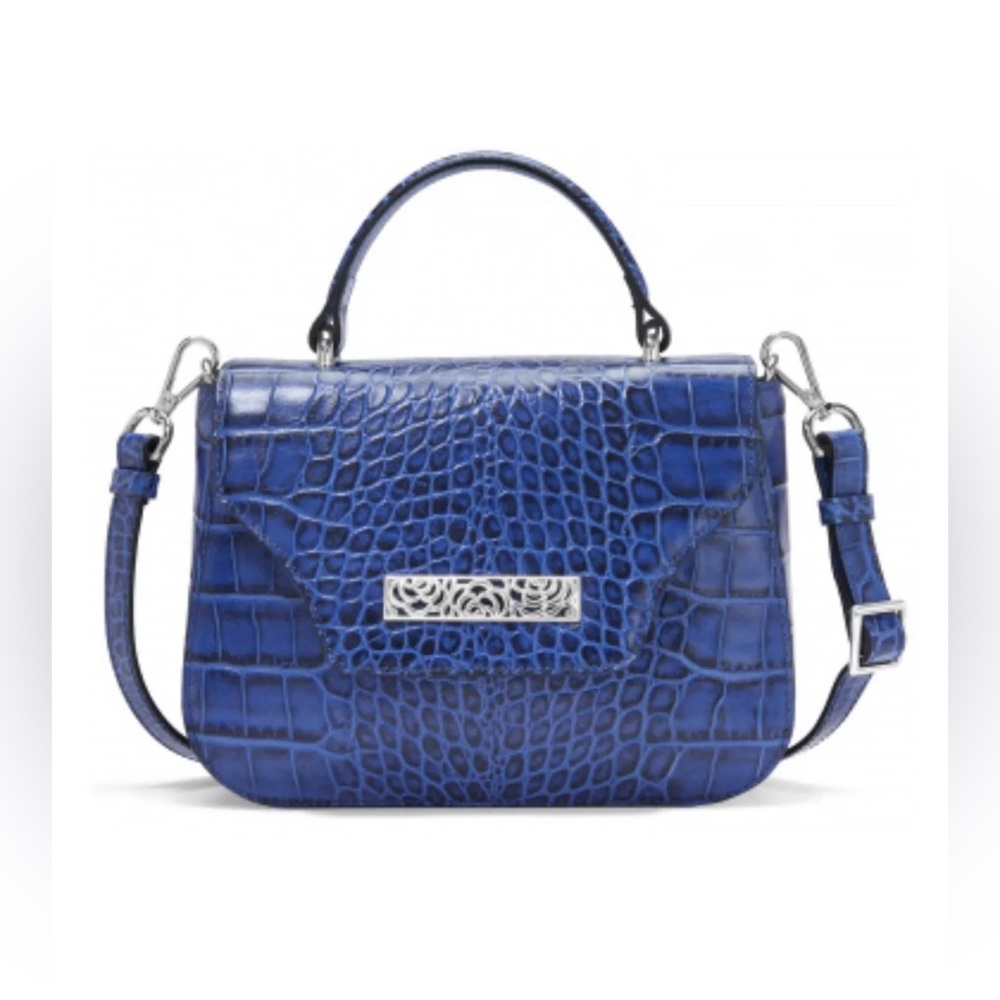 Brighton Linnett  Blue Croc Embossed Small Leather Bag in Blue